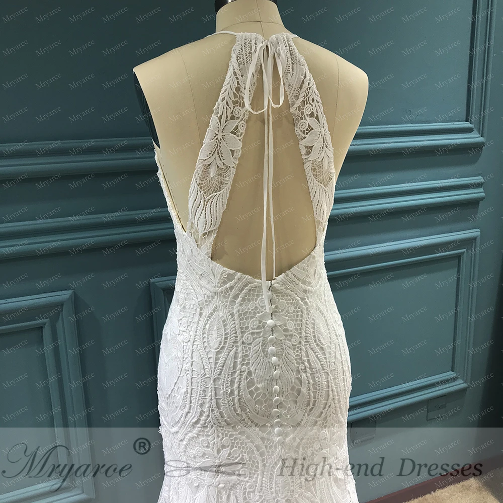 Mryarce 2020 Elegant Bohemian Wedding Dress Luxury Lace Open Back Boho Chic Bridal Gowns (6)