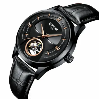 

KINYUED 2020 new simple tourbillon steel watch men automatic mechanical watch male waterproof watches leather belt clock Hollow