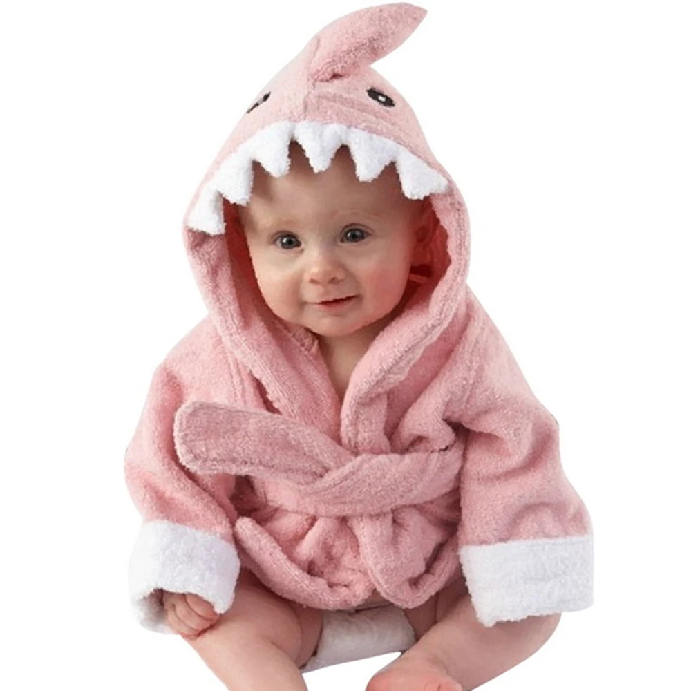 Хлопковое детское банное полотенце, детское полотенце в форме Милого Животного, красивый банный халат с капюшоном, накидка, детское одеяло для новорожденных - Цвет: Pink Shark