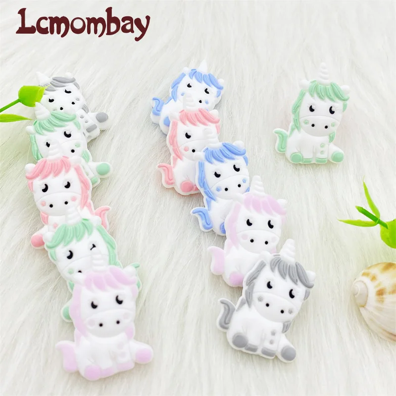 10pcs /lot Cartoons Animal Silicone Unicorn Baby Teether Beads  Pacifier Clip Chain Newborn Shower Gifts Accessories Teething 2