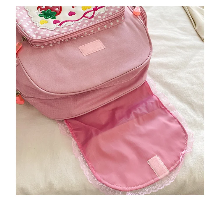 2021 New Arrival! Cute embroidery fruit strawberry lace backpack