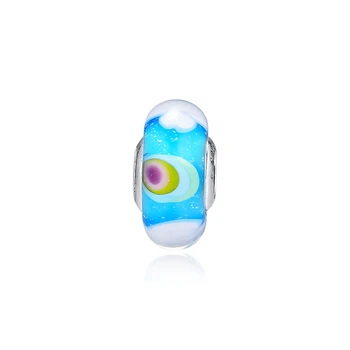 

FANDOLA Beads Original 925 Sterling Silver Beads for Jewelry Making Iridescent Rainbow Glass Charm Fits Pandora Bracelet