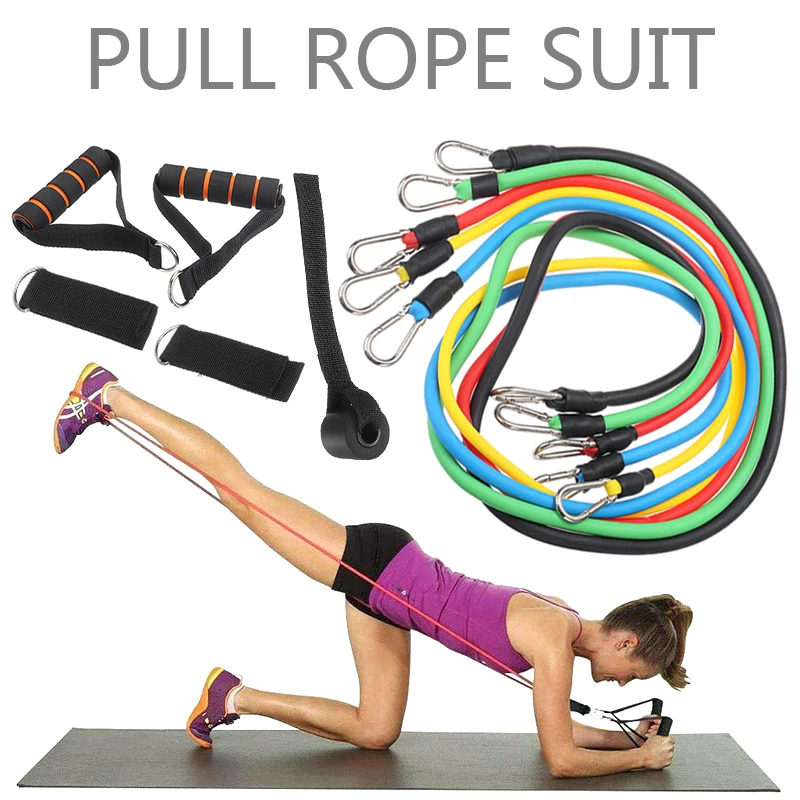 11Pcs Pull Rope Fitness Exercise Set Resistance Band Yoga Training Workout Bands 