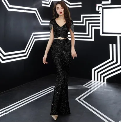Vestido de festa, вечерние платья русалки, длинное платье, модное вечернее платье с v-образным вырезом и блестками, вечерние платья, Robe De Soiree