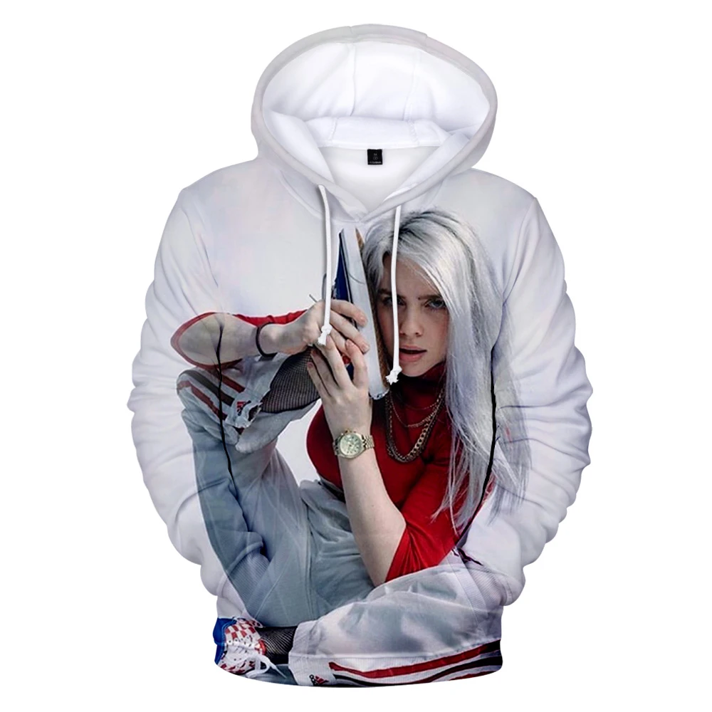 Популярная Толстовка Billie Eilish с 3D рисунком для мужчин и женщин; модные толстовки для мальчиков и девочек; Повседневный детский белый пуловер с 3D рисунком