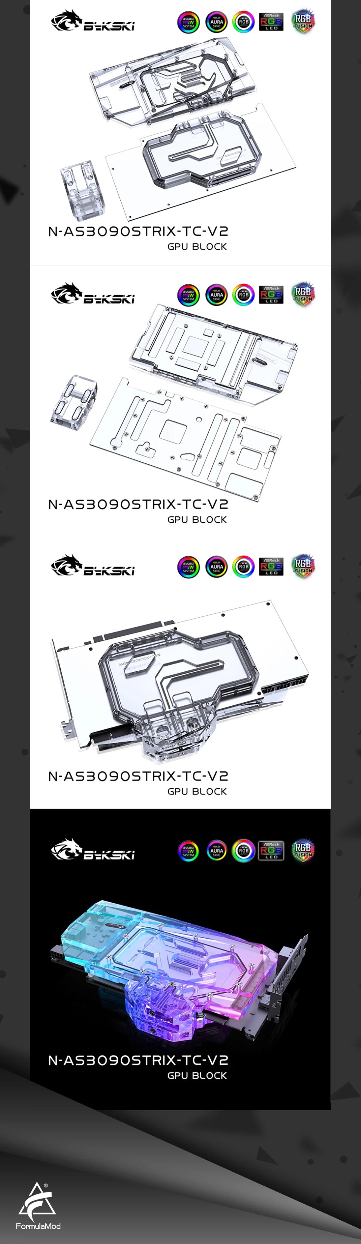 Bykski GPU Block With Active Waterway Backplane Cooler For ASUS ROG STRIX RTX 3090 3080 Gaming , N-AS3090STRIX-TC-V2