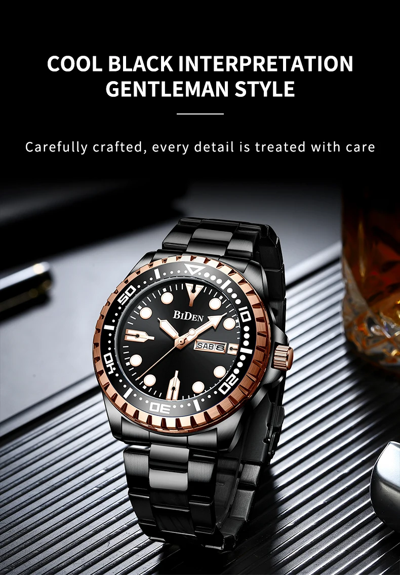 BIDEN 2021 Luxury Brand Mens Sport Watch Gold Full Steel Quartz Watches Men Date Waterproof Military Clock Man relogio masculino