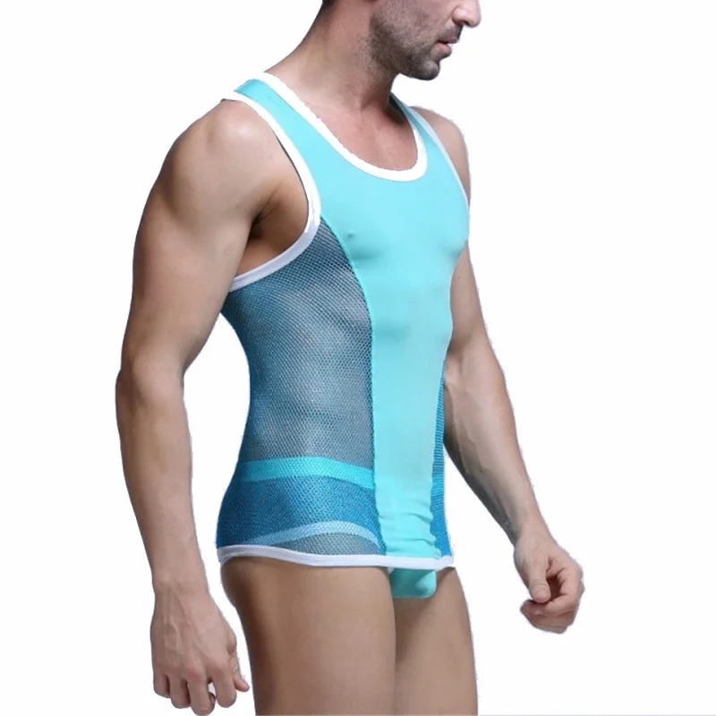 Mens Underwear Sexy See Through Tank Tops Fitness Sleeveless Mesh Shirts Homme Vests Boxer Shorts Underwear Or Men Clothes Set men underwear