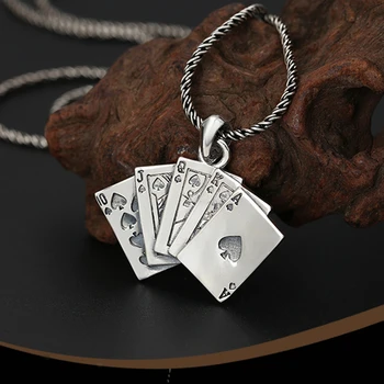 

S925 sterling silver pendant for men and women creative lucky flush playing cards hipster pendant