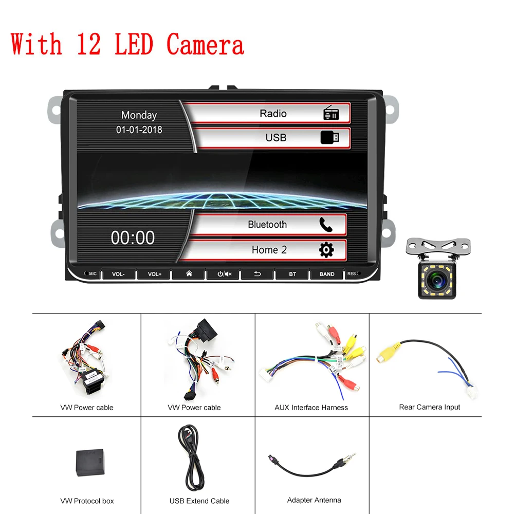 With 12 LED Camera Camecho 9 ''автомобильный мультимедийный плеер MP5 сенсорный экран автомобильный радиоприемник Универсальный Bluetooth FM авто радио Поддержка управления рулем - Цвет: With 12 LED Camera