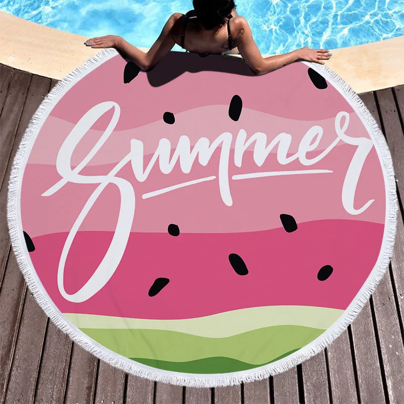 

Summer Round Printed Beach Towels Microfiber Sports Bath Shower Towel For Adult Yoga Mat With Tassels Picnic Towel toalla playa