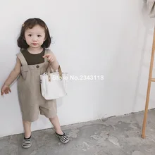 Модные свободные комбинезоны в Корейском стиле для маленьких девочек Однотонные универсальные штаны на подтяжках для мальчиков от 1 до 7 лет