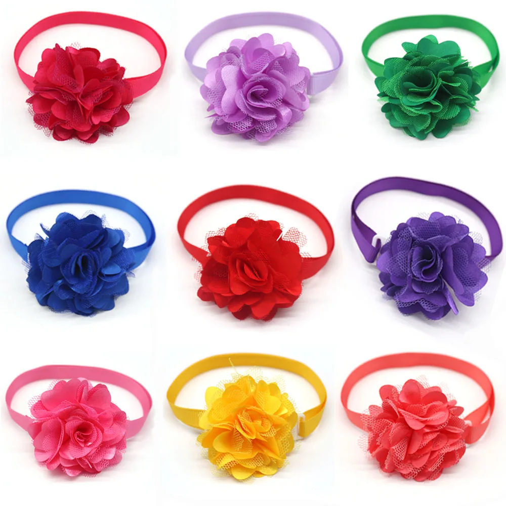 Chiffon lace bowties 100 шт, модный галстук-бабочка для питомцев, кошек, собак, популярные товары для питомцев, цветочные галстуки-бабочки для домашних животных, ошейник для питомцев, щенков, маленьких собак, аксессуары для ухода - Цвет: Chiffon lace bowties