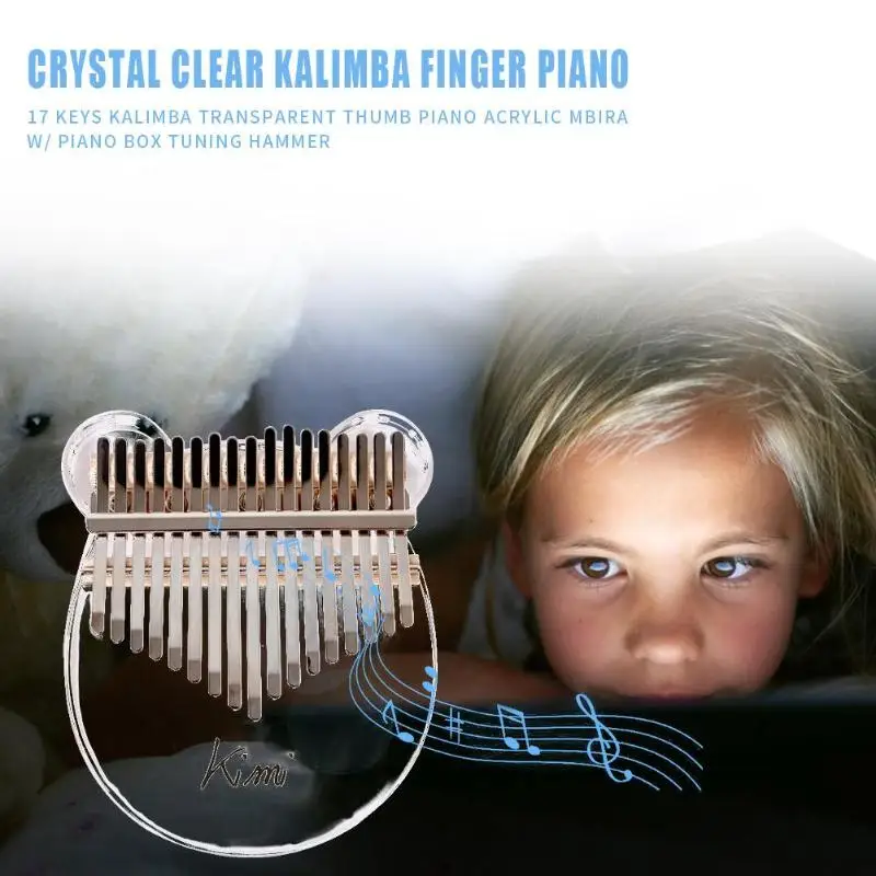 

17 Keys Kalimba African Sanza Transparent Thumb Finger Piano Acrylic Mbira with Piano Box Tuning Hammer Musical Instrument Parts