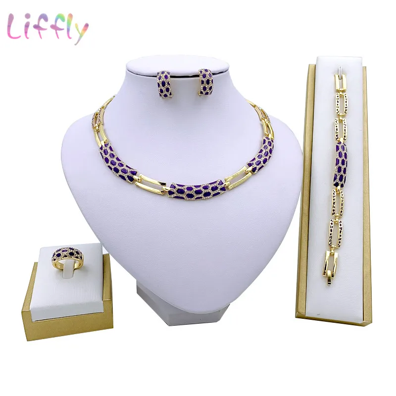 

Liffly Luxury Bridal Women Dubai Gold Jewelry Sets Nigerian Wedding India Jewelry Set Costume Fashion Necklace Design