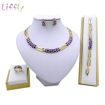 Liffly Luxury Bridal Women Dubai Gold Jewelry Sets Nigerian Wedding India Jewelry Set Costume Fashion Necklace Design
