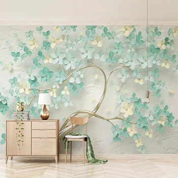 

3D Stereo Green Flowers Tree Mural Photo Wallpaper Modern Abstract Living Room Bedroom Wall Sticker 3D Self-Adhesive Wallpapers