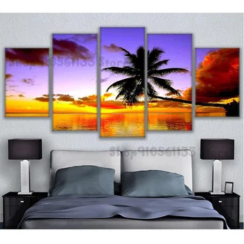 

diy square round drill diamond painting 5 pcs Palm Trees sunset seascape Landscape 5d diamond mazayka embroidery crystal GG3837
