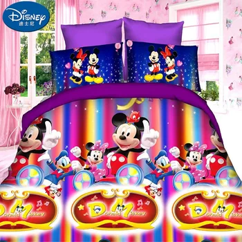 

3D simulation 4Pcs Disney Mickey Mouse Quilt/Duvet Cover Flat Sheet Twin Full Queen King Bed Linen Pillowcases Bedding Set Home