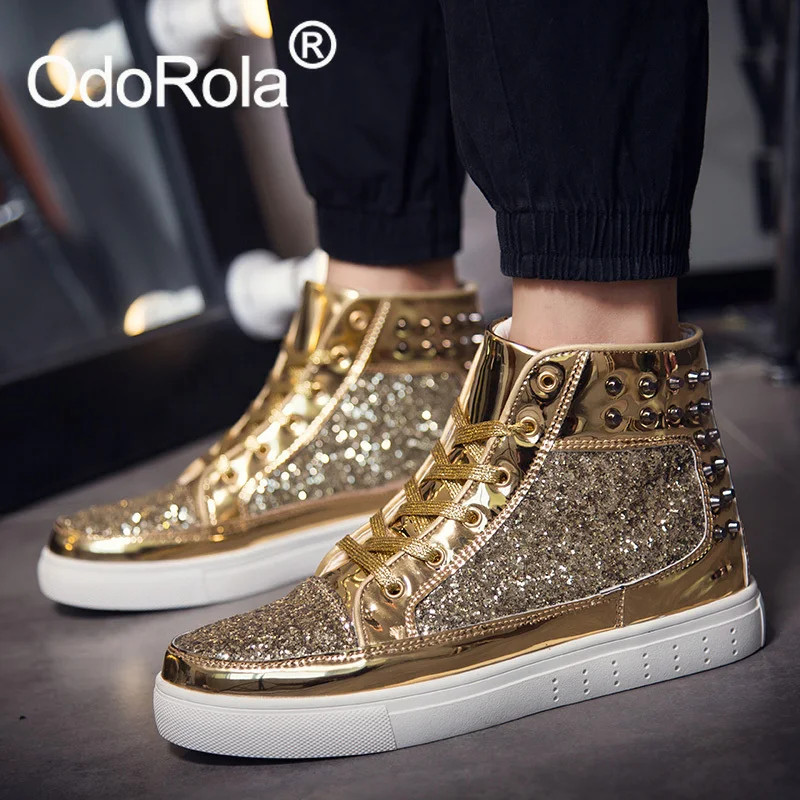 

High Top Skateboarding Shoes Couple's Autumn Winter Ankle Boots Flats Rivet Sequins Shiny Shoes Casual Shoes Leather Sneakers