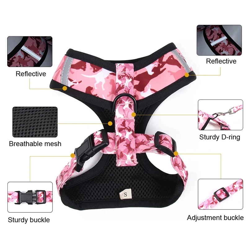 4pcs/Set Adjustable Pink Dog Collar Leash Harness With Poop Bag Dispenser puppy harness Puppy Dog Waliking Pet Accessories