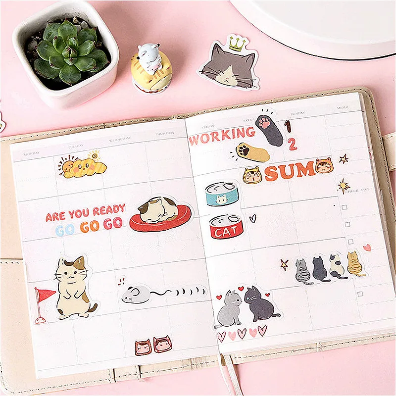 Hot Sale Lovely Cat Diary Memo Pad Plaids and Lines Note Sticky Paper Stationery Delicate Stickers Notepads Office Supplies