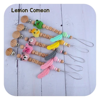 

Lemon Comeon Personalized Name Baby Pacifier Clip Animal Wooden Beech Dummy Holder Chain For Infant Feeding Chew Toy Clips