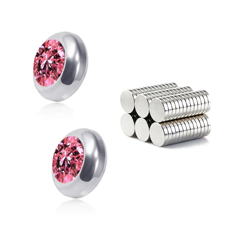 Уникальные магнитные серьги 8 мм без отверстий, круглые магнитные серьги с кристаллами для женщин и мужчин, серьги в стиле панк - Окраска металла: PK