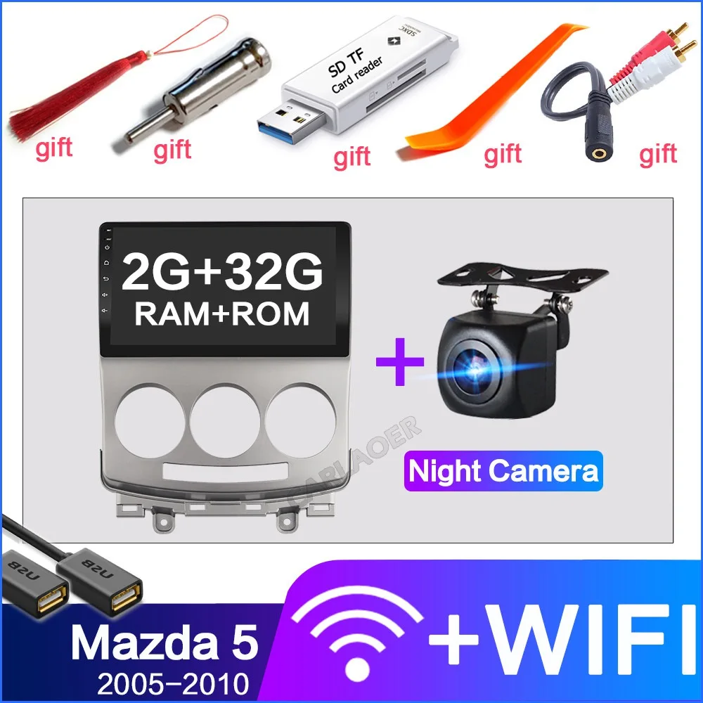2 Din Автомобильный мультимедийный плеер для Android для Mazda 5 2005 2006 2007 2008 2009 2010 9 дюймов Оперативная память 2 Гб оперативной памяти, 32G 2Din Радио Аудио gps Navi WI-FI - Цвет: 2GB camera