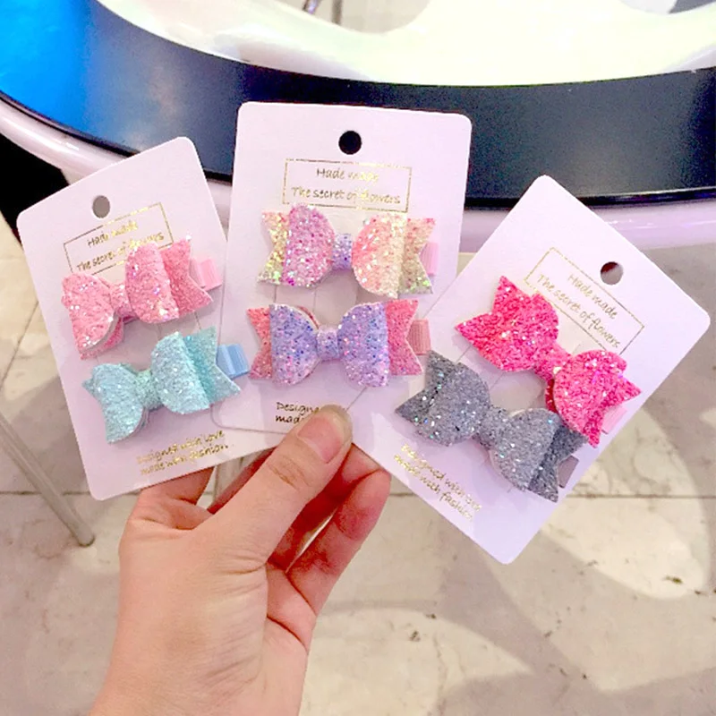 Double Layer  Baby Girls Kids Hair Clips Bows Headwear Sequin Bow Cute Hairpins