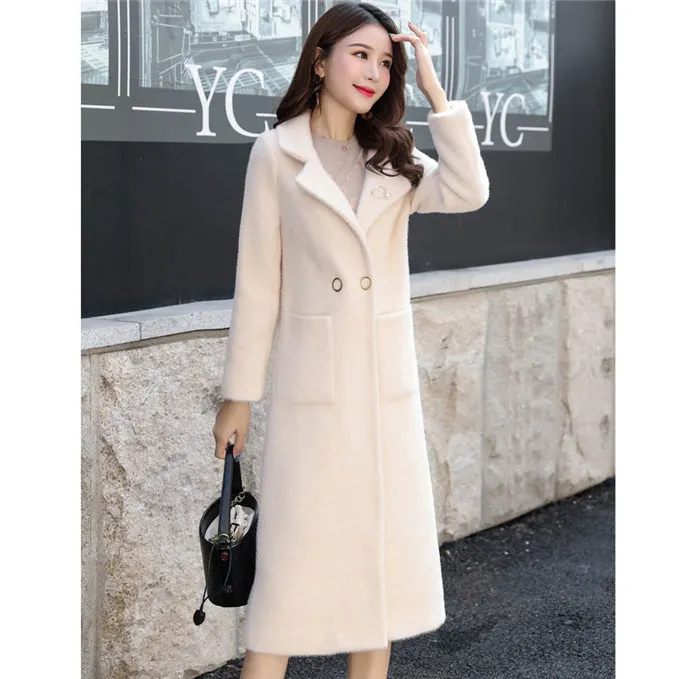 Gold Velvet Coat Female New Winter Fur Coats Women's Suit Collar Slim Thick Warm Long Overcoat - Цвет: 4