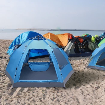 

Automatic Family Travel Camping Six Sides Single Deck Two Door Window Hydraulic Automatic Free Build Outdoor Blue