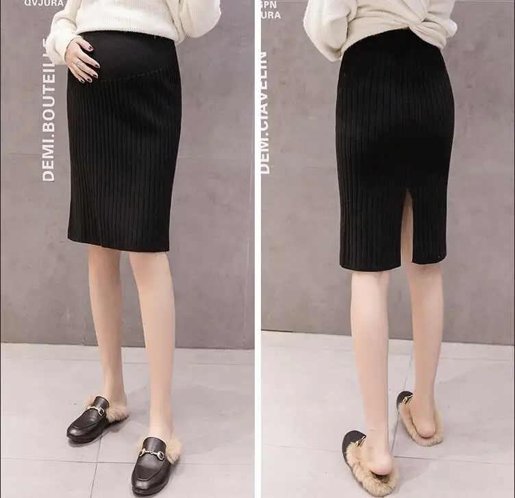 5502black Новые зимние юбки для беременных женщин, юбки для живота, вязанные, визуальное уменьшение бедер, Юбки для беременных, юбки в деловом стиле - Цвет: 5502black