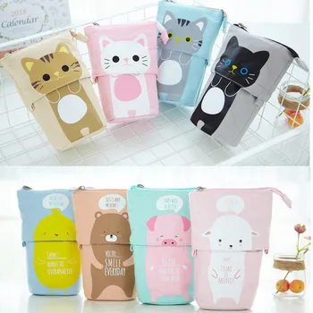 

1PC Store Pencil Case Box Cartoon Cute Cat Telescopic Pencil Bag Stationery Box Girls School Office Supplies