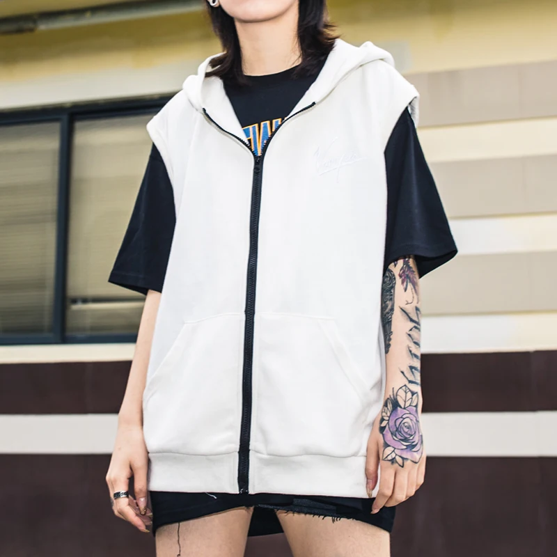 

Fashion Hip Hop Sleeveless Vests Women 2020 Summer New Streetwear Tactical Vest Sweatshirts With Hoodie