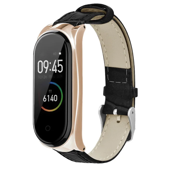 Кожаный ремешок браслет ремешок с металлическим чехлом для Xiaomi Mi Band 4 OUJ99