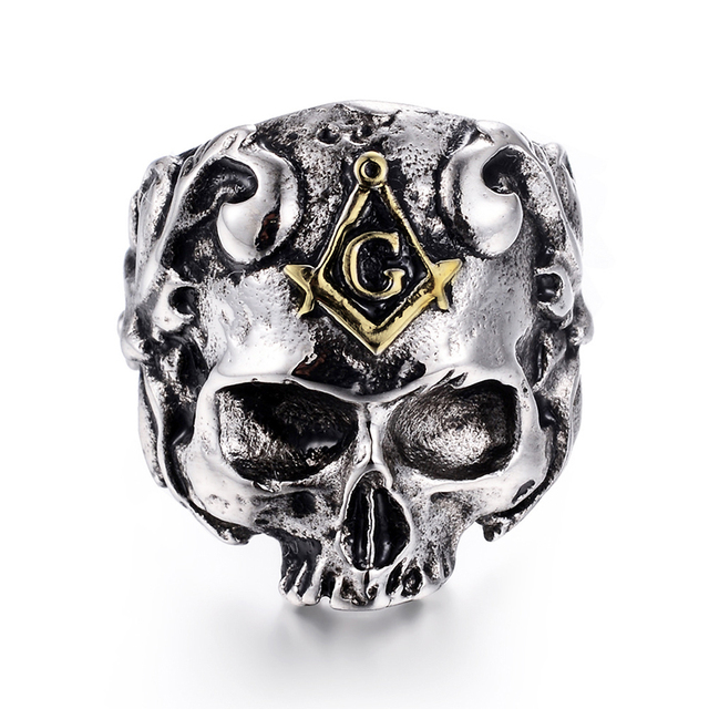 Punk Ring For Men Retro Skeleton Devil Male Ring Skull Adjustable Exaggeration  Snake Captain
