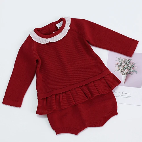 Baby Girls Boys Clothing Sets Spring Autumn Fashion Baby Girls Clothes Long Sleeve Knit Sweater+Shorts Sets of Children - Цвет: Red