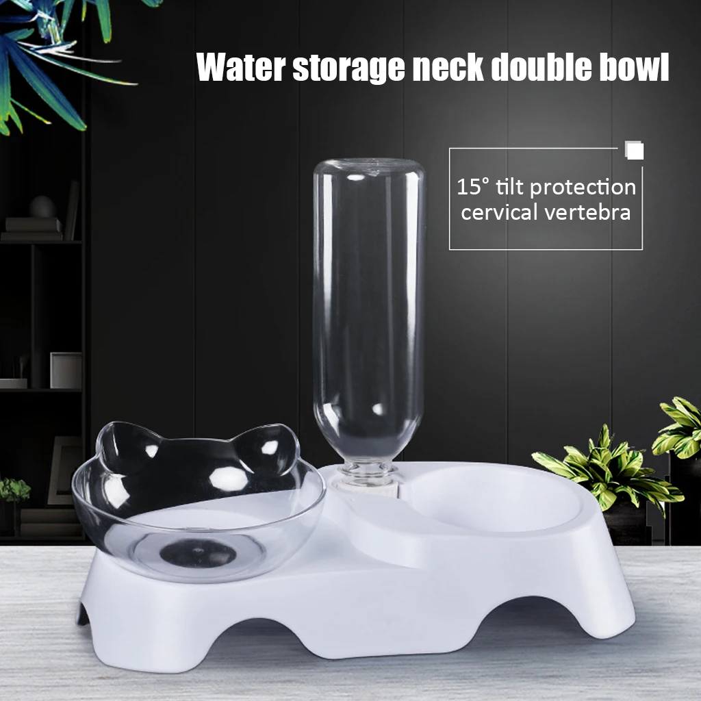 Cat Ears Shaped Double Bowl Leak Proof Water Dispenser Drinking Fountain Feeding Neck Protection Pet Feeder | Дом и сад