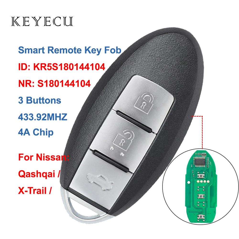Keyecu S180144104 умный Автомобильный Брелок дистанционного управления с ключом 3 кнопки 433,92 МГц ID4A чип для Nissan Qashqai X-trail KR5S180144104