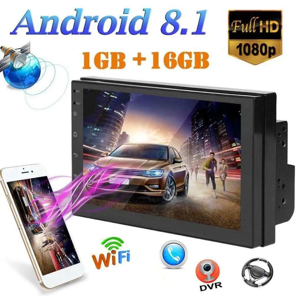 2Din 7 дюймов автомобиля Android 8,1 плеер 4 ядра 1+ 16G автомобильный стерео Gps, Wi-Fi, Беспроводной Mp5 плеер Fm Usb Aux