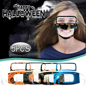 

5PCS Halloween Cloth Face Shield with Eye Shield Washable Mouth Mask Reusable Breathable Face Mask Face Shield Windproof Masque