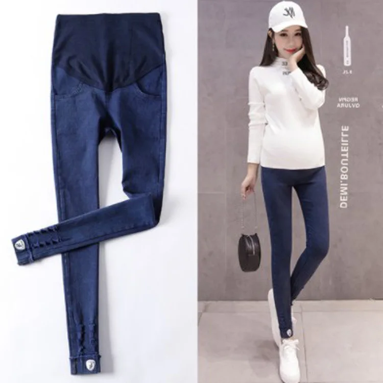 

Maternity Clothes Jeans 2019 Autumn New Style Korean-style Fashion Mom Outer Wear Leggings Skinny Maternity Pants Pregnant Women