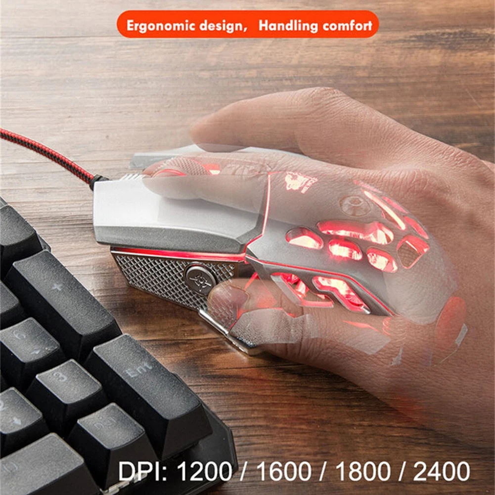 Модная Проводная офисная игровая мышь V9 2400 dpi, Проводная Механическая игровая мышь с подсветкой, 6 кнопок, программирование макросъемки, серебристая проводная мышь