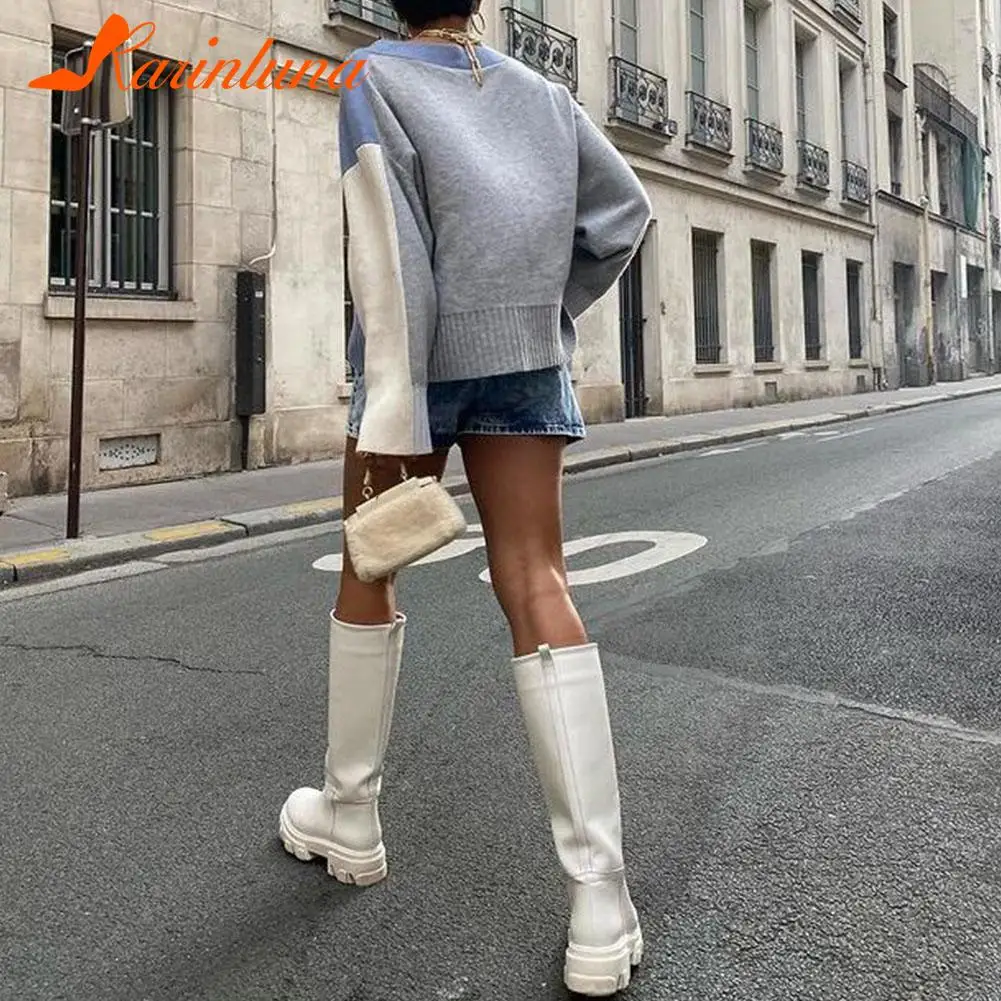 Luxury Brand INS Hot Ladies Chunky Heels White Boots Fashion Thick Bottom  Round Toe Women Boots Cool Casual Platform Shoes Woman - AliExpress