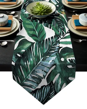 

Tropical Plant Banana Leaf Green Table Runner Table Flag Home Party Decorative Tablecloth Table Runners