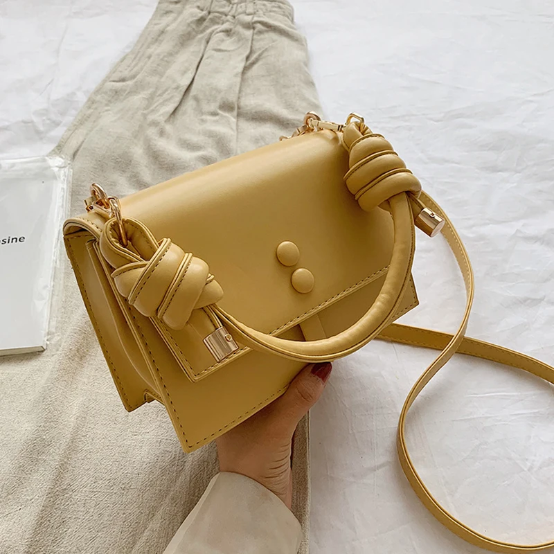 

Creative Knotted Handle Women's Handbags Fashion Button Solid Crossbody Bags For Women Simple Style Lady Shoulder Messenger Bag