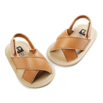 

Newborn Baby Shoes PU Leather Infant Toddler First Walkers Cross Beach Rubber Soled Summer Shoes for 0-18M