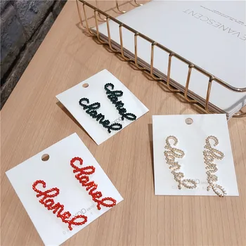 

Korean Style Silver Needle Alphabet Rhinestone Simple Letter Long Section Drop Earrings for Women Fashion Jewelry Accessories
