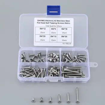 

120pcs M4 304 Stainless Steel Screw Cross Recessed Flat Head Self-tapping Wood Screws Combination Set
